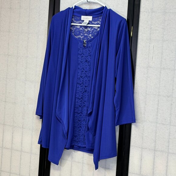 Emma & Olive Blue Faux 2 Piece Cardigan & Shirt XL Lace Back Asymmetrical Hem - Picture 4 of 11